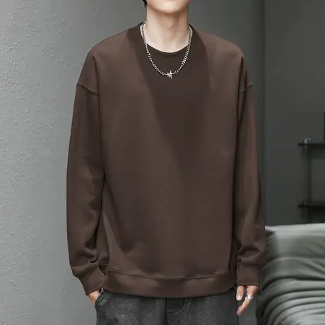 350g重磅卫衣男生潮流宽松圆领无帽长袖t恤珠地空气层纯色上衣服商品大图