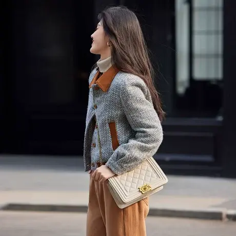 时尚气质棉服2023年冬季新款女拼接双色百搭段打款加棉厚款外套商品大图