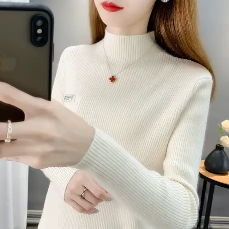 打底衫女秋装2023年新款韩版半高领紧身内搭贴布针织上衣毛衣女图片
