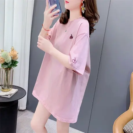 日系圆领短袖T恤女夏季2023年新款宽松洋气刺绣超火ins百搭上衣潮商品大图