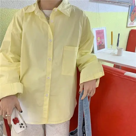 2023新款早春基础百搭宽松bf韩版纯色长袖衬衣衬衫女外套港风ins图片