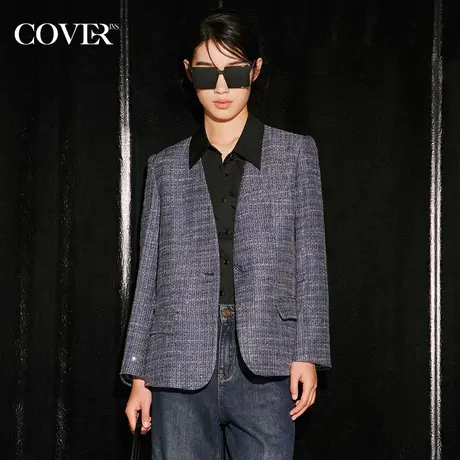 COVER冬季无领一字袋小香风西装外套商品大图