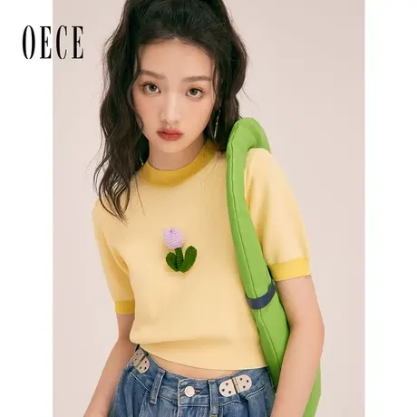 Oece郁金香针织衫上衣春秋新款女装设计感短袖奶系小衫毛衣商品大图