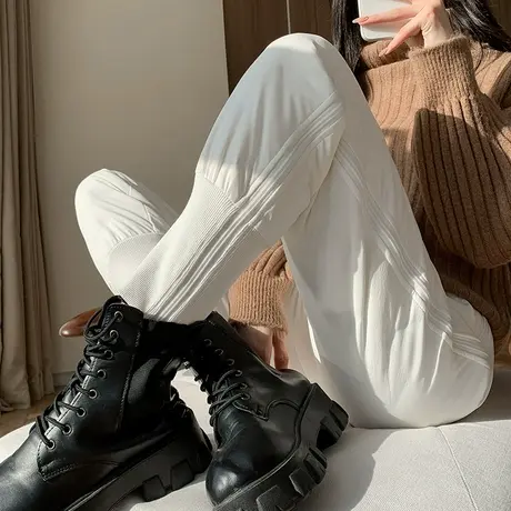 羽绒裤女外穿时尚秋冬季白鸭绒高腰休闲白色保暖棉裤加厚工装裤子商品大图