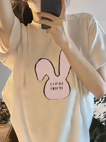 设计感小众字母印花衬衫女春夏新款宽松显瘦减龄内搭短袖圆领T恤商品大图