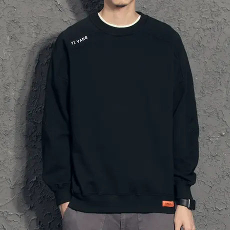 奕飏立体裁剪宽松加绒卫衣男 字母刺绣圆领男士卫衣春秋款 秋装潮商品大图