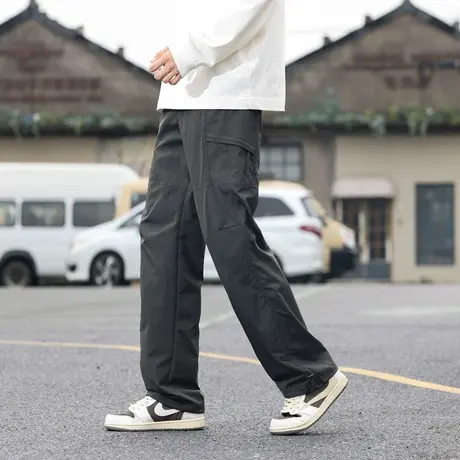 工装裤子男士夏季宽松直筒休闲长裤薄款春秋军绿色男款速干冲锋裤商品大图