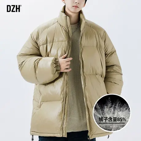 男生咖啡色立领羽绒服男短款冬季加厚面包服2024新款防寒保暖外套图片