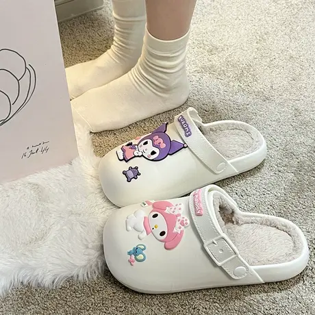 甜酷可爱库洛米棉拖鞋女外穿2023新款居家平底踩屎感加绒毛毛拖拖商品大图