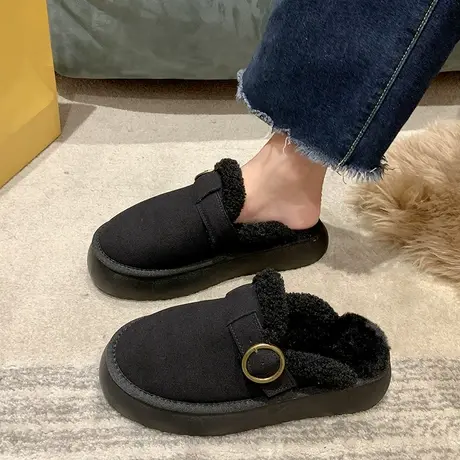永希包头半拖鞋女新款网红时尚ins女鞋子2023厚底增高保暖毛毛鞋商品大图
