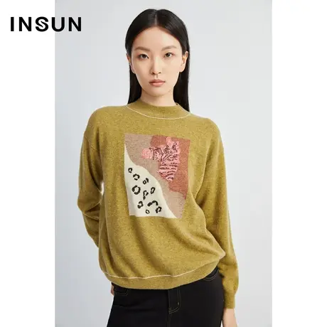 INSUN恩裳春秋季潮流嵌花马海毛盘绣时尚减龄羊毛针织衫商品大图