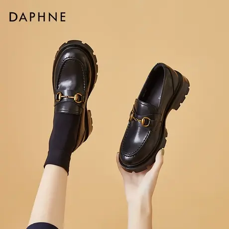 达芙妮真皮英伦小皮鞋女鞋2022新款夏季薄款欧货厚底一脚蹬乐福鞋图片