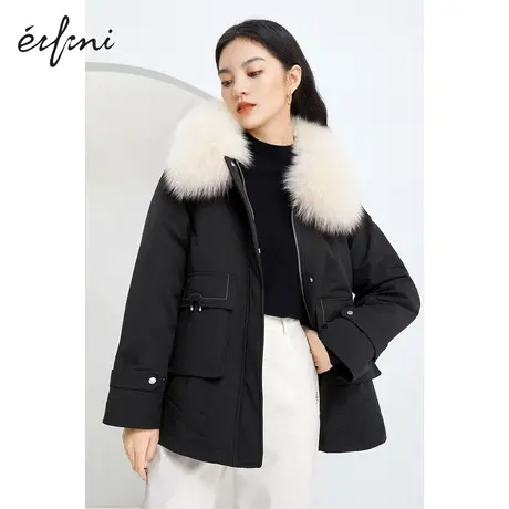 【商场同款】伊芙丽2020新款冬装韩版黑色大毛领羽绒服1BA780713商品大图