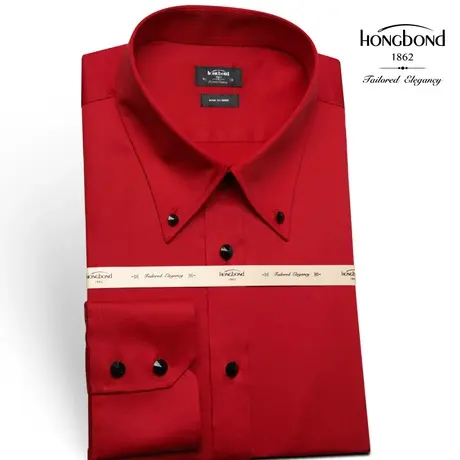 红邦创衣2023新年红送亲友本命年轻奢贡缎免烫红色丝光棉衬衫男图片