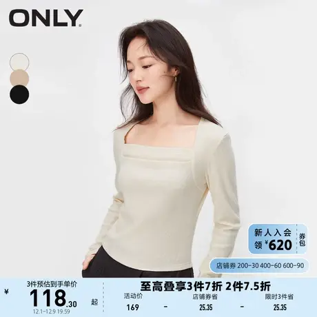 ONLY2023夏季新款时尚休闲百搭修身显瘦方领长袖T恤女商品大图