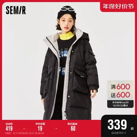 森马羽绒服女长款白鸭绒连帽2022年冬款宽松夜光图案厚面包服时尚商品大图