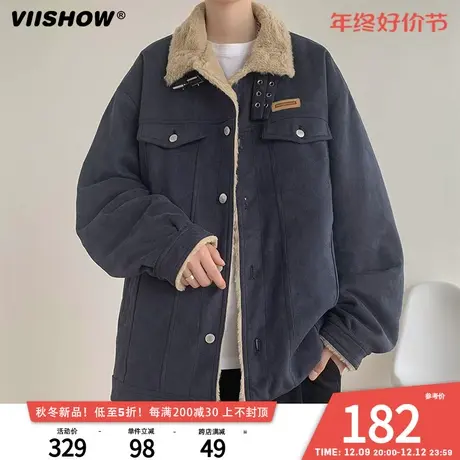 VIISHOW冬季美式复古麂皮绒保暖棉衣外套新款男加绒加厚休闲棉服图片