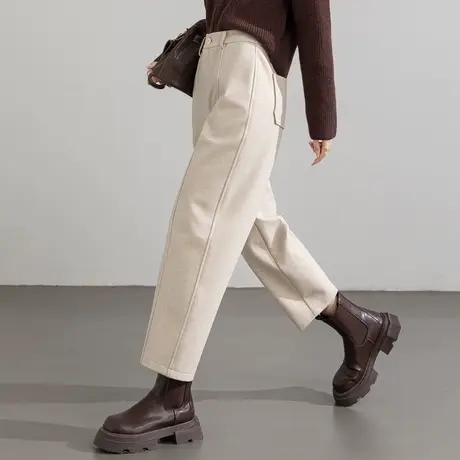 哈伦毛呢休闲裤女2023冬新款镰刀裤加厚羊毛高腰显瘦小个子九分裤商品大图