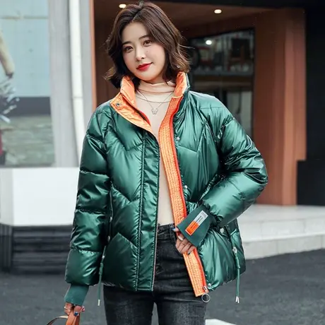 2023冬季新款免洗亮面短款小棉袄韩版羽绒棉服女士外套加厚棉衣黑图片