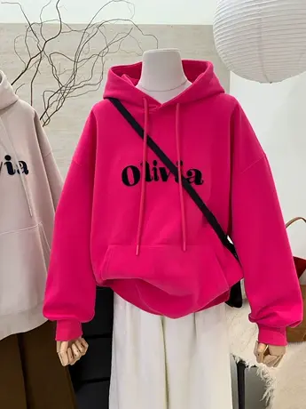 2024春秋季新款韩国时尚立体字母宽松慵懒连帽卫衣女套头薄款上衣商品大图