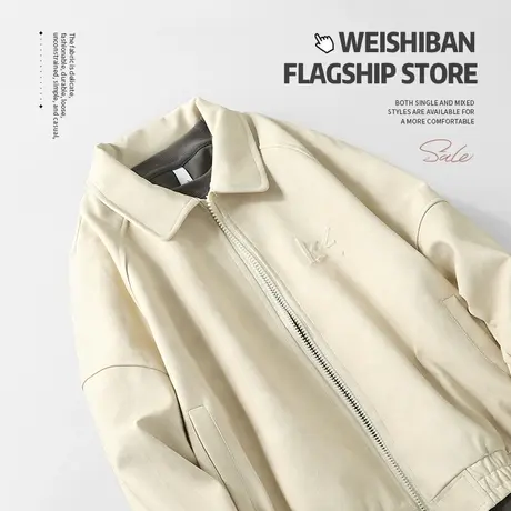 春秋季2024新款美式休闲蜡油皮夹克男潮牌美拉德休闲情侣宽松外套商品大图