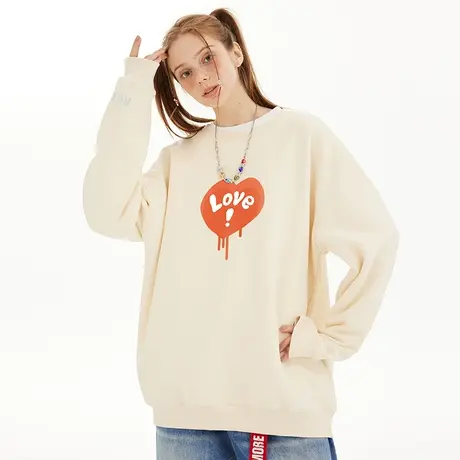 欧美潮流ins爱心圆领卫衣男潮加绒加厚宽松oversize情侣上衣冬季商品大图
