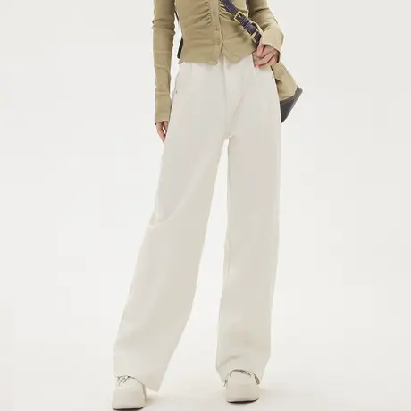 尔给休闲白色小个子裤子显高宽松bf慵懒风直筒裤宽松高腰阔腿裤女商品大图