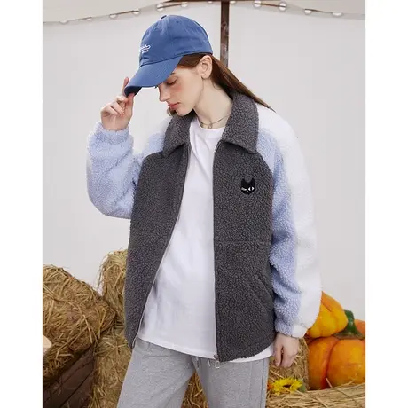 a022023冬季新款撞色拼接设计保暖长袖上衣休闲宽松女式外套商品大图