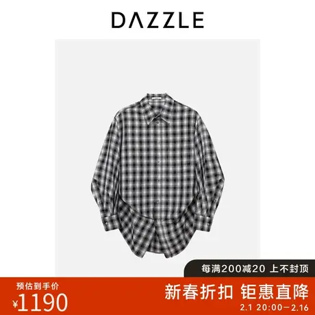 DAZZLE地素奥莱格子衬衫春秋装新款法式小众宽松长袖上衣外套女图片