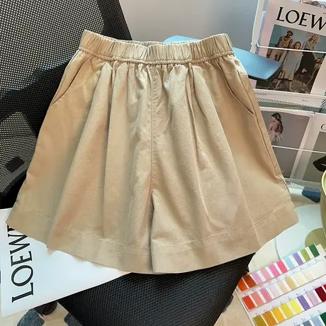 休闲运动卡其色短裤女夏季薄款宽松高腰a字显瘦五分阔腿裤小个子商品大图