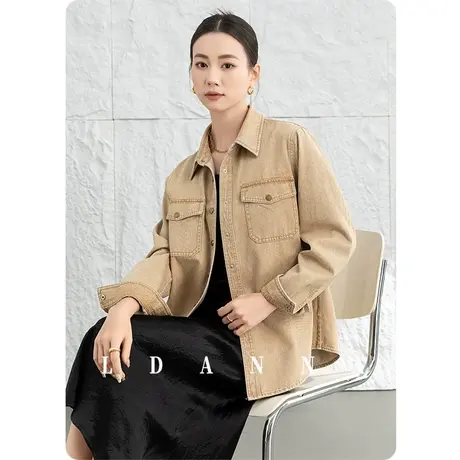 2024新款工装牛仔外套女春秋女装翻领卡其色上衣设计感夹克小个子商品大图