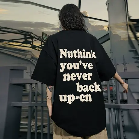 Nuthink美式复古字母男t恤短袖潮牌潮流街头国潮大码夏季宽松半袖商品大图