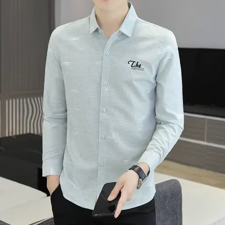 男士衬衫秋款长袖外套保暖潮流休闲港风日系衬衣春季刺绣衣服男装商品大图