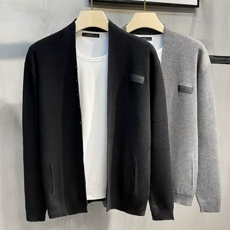 2023春秋V领开衫毛衣男韩版修身休闲外穿针织衫小外套潮流男装商品大图