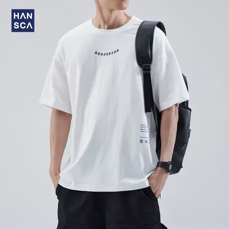 hansca 男士短袖t恤男纯棉2023年夏季宽松胖子大码休闲百搭上衣服商品大图