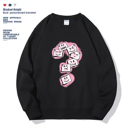 秋季潮牌美式复古问号印花圆领卫衣男设计感宽松休闲百搭情侣上衣图片