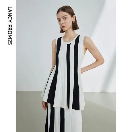 朗姿法式撞色无袖高级感气质上衣女2024年夏季新款设计感针织马甲图片
