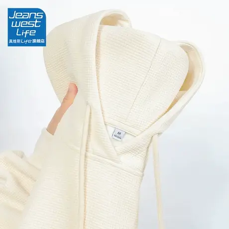 真维斯LIFE华夫格连帽卫衣女春秋新款小个子宽松显瘦薄款上衣外套商品大图