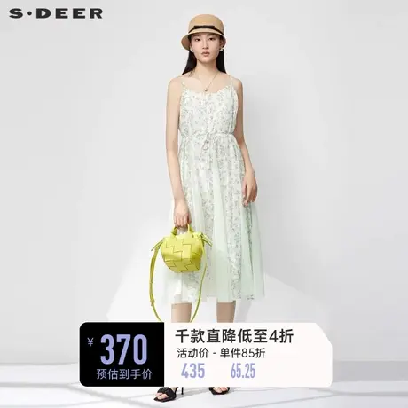 sdeer圣迪奥女装清新印花收腰网纱吊带连衣裙S232Z12Y1图片
