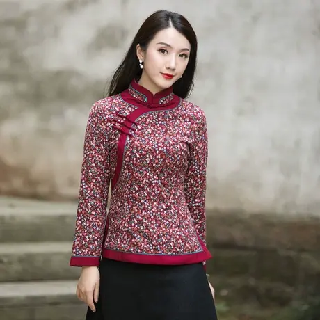 筠雅唐装棉袄女年轻旗袍式上衣棉衣棉服女加厚盘扣复古中国风女装商品大图