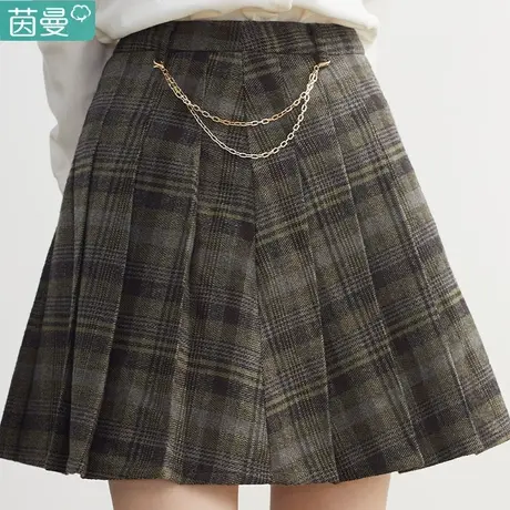 茵曼官方旗舰店半身百褶裙女2024春季新款甜美学院风a字半身裙图片