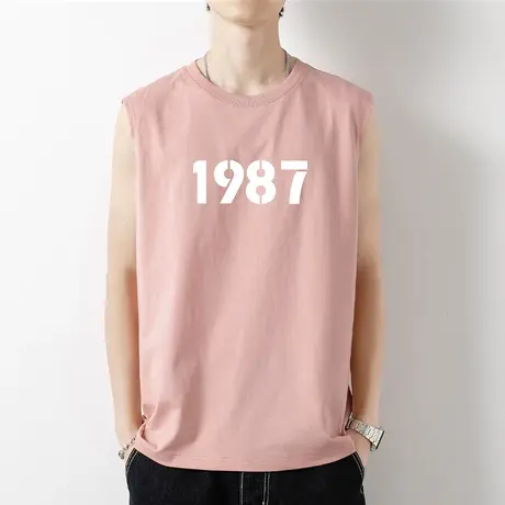 纯棉背心男士夏季薄款健身运动坎肩粉色宽肩无袖t恤篮球跨栏汗衫商品大图