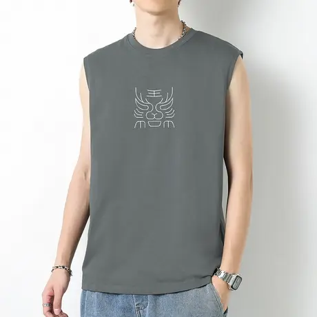 美式重磅背心男夏季纯棉无袖t恤健身跨栏液氨长绒棉运动篮球坎肩商品大图