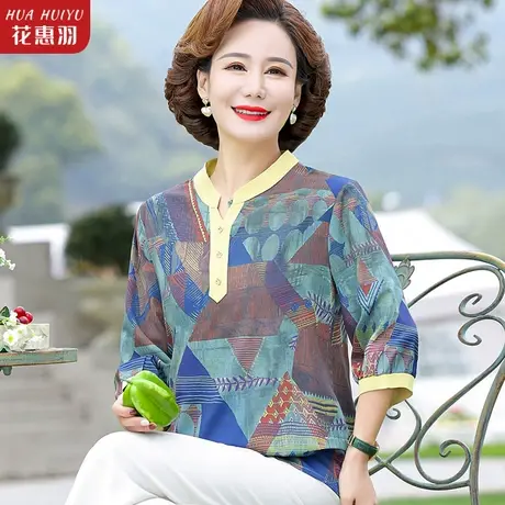 妈妈夏装七分袖T恤上衣时尚母亲节衣服中老年女春装洋气气质衬衫图片