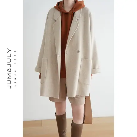 嘉茱莉2022秋冬新款韩系毛呢大衣外套女小个子中长款休闲韩版呢子商品大图