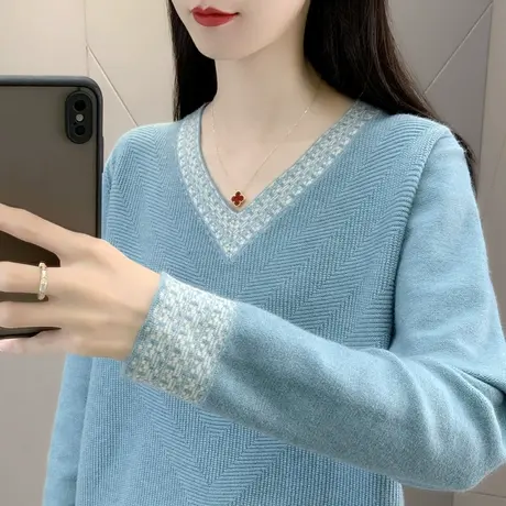 V领针织衫长袖打底衫早春新款2023宽松爆款女士上衣内搭外穿毛衣图片