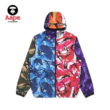 Aape旗舰店男装秋冬印花迷彩拼接军风潮流休闲连帽风衣7497XAI商品大图