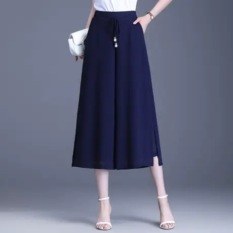 雪纺七分裤裙裤女夏季薄款2023新款高腰宽松阔腿裤垂感显瘦休闲裤商品大图