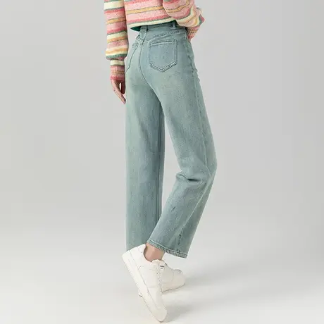 高腰直筒牛仔裤女2023新款秋季显瘦裤子休闲九分阔腿烟筒裤烟管裤图片