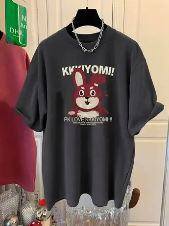 美式复古纯棉短袖t恤女2023夏季宽松潮牌ins设计感小众半袖上衣服商品大图